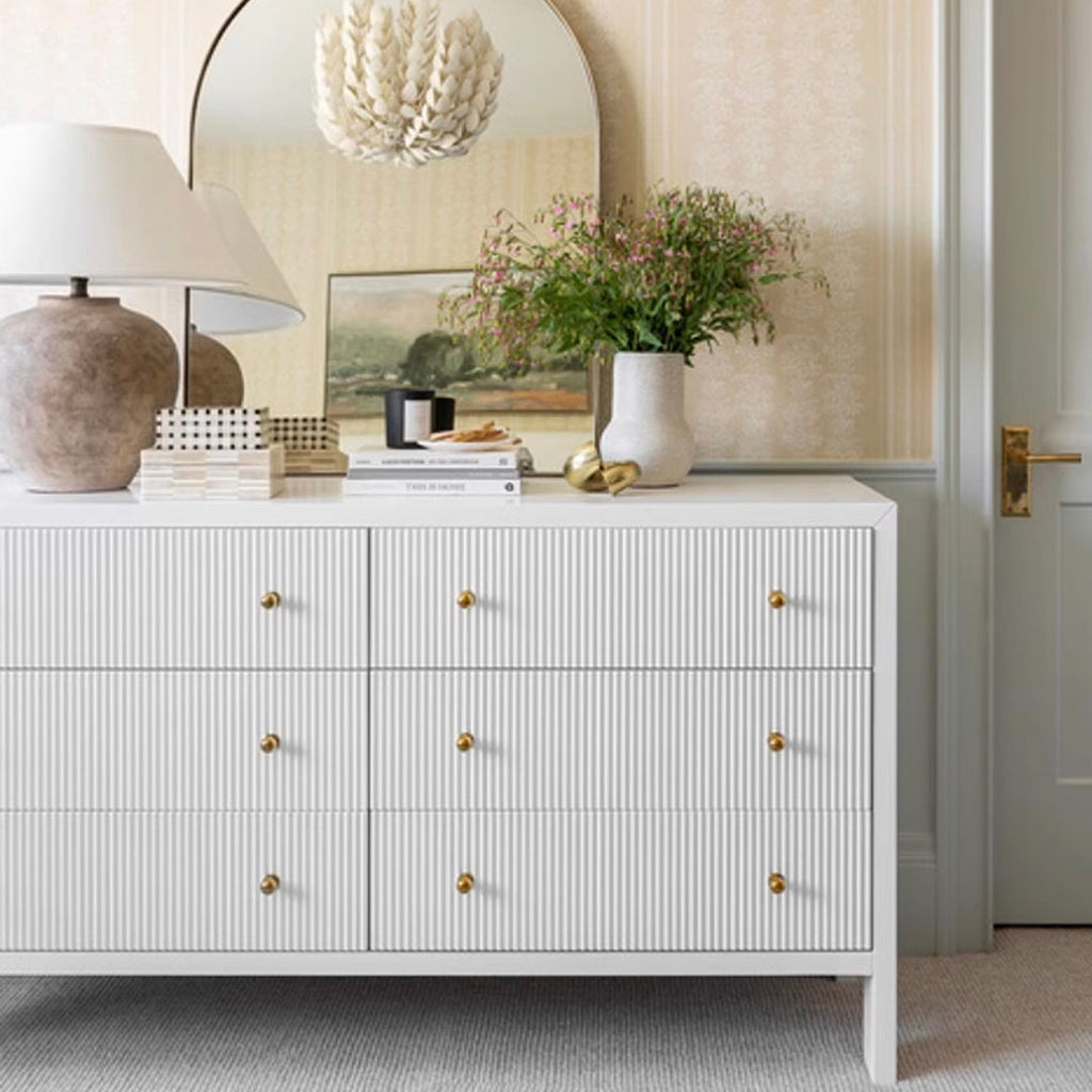 white fluted dresser Liam 6-drawer dresser with fluted detail – COMO decor